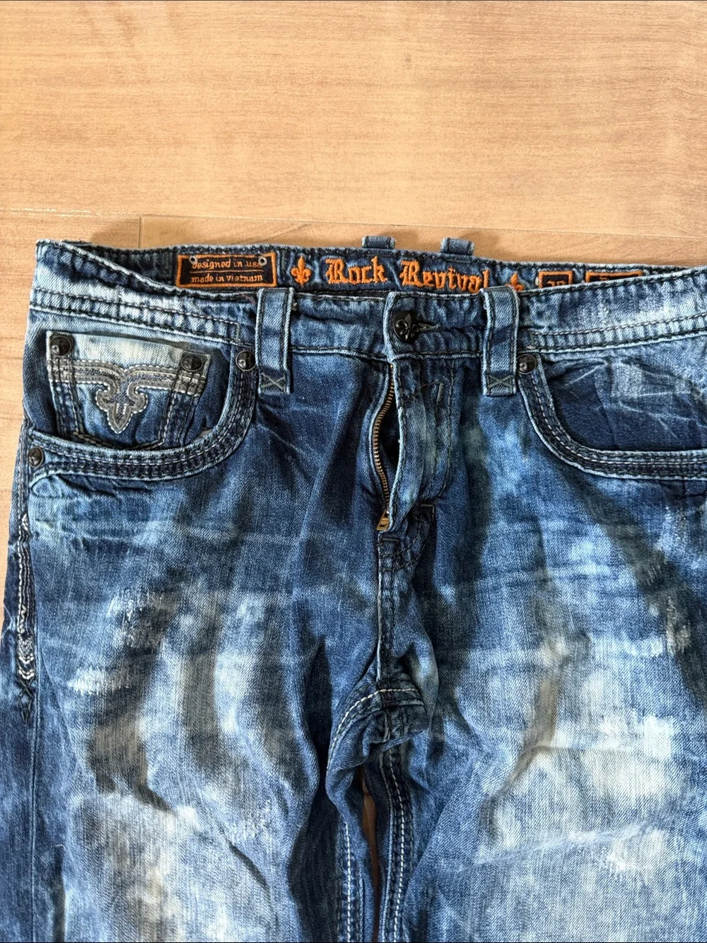 Rock Revival Men's Distressed Blue Wash Jeans